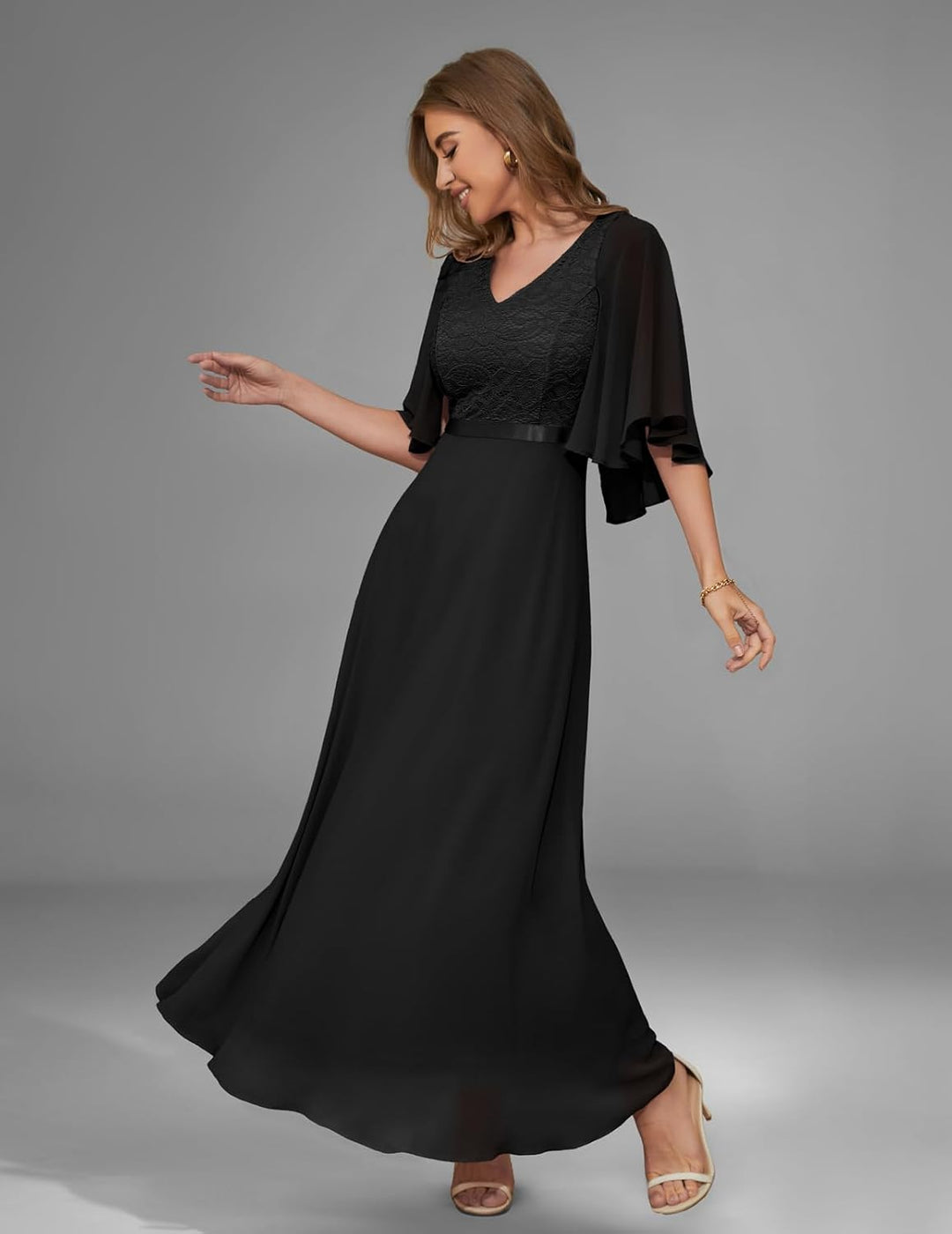 DRESSTELLS Festliche Abendkleider Damen Hochzeit Ballkleid Elegant Lang Brautkleid Standesamt Chiffo