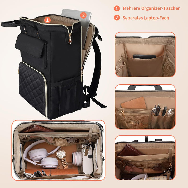 BERTASCHE Lunch Rucksack, Laptop Rucksack Damen 15,6 Zoll mit Isoliertes Kühltasche, 2-in-1-Arbeitsr
