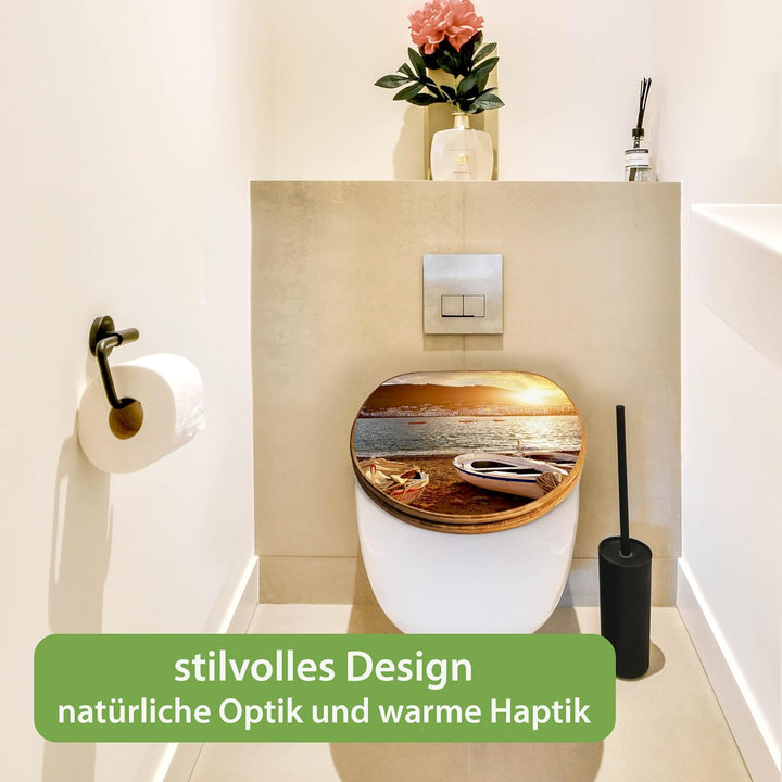 banjado Design WC Sitz Bambus Absenkautomatik 45,8x37,5cm - Toilettendeckel mit Absenkautomatik Holz