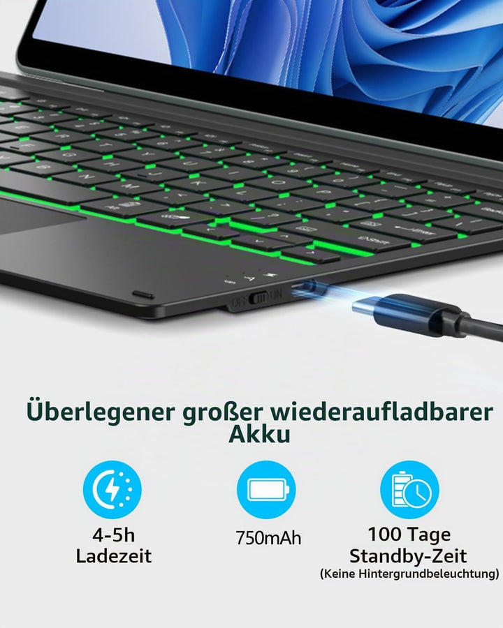 ORDA Surface Pro 7 Tastatur, Kompatibel mit Surface Pro 7+/7/6/5/4 mit Multi-Geste-Trackpad, 12.3 Zo