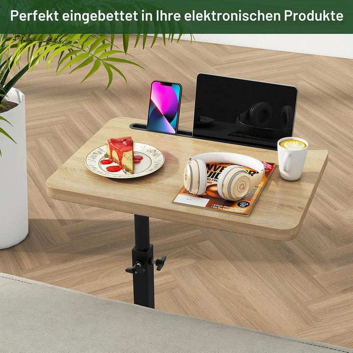IBUYKE Beistelltisch C Form, 360° Rotierbarer und Höhenverstellbar Sofatisch, Couchtisch für schmale