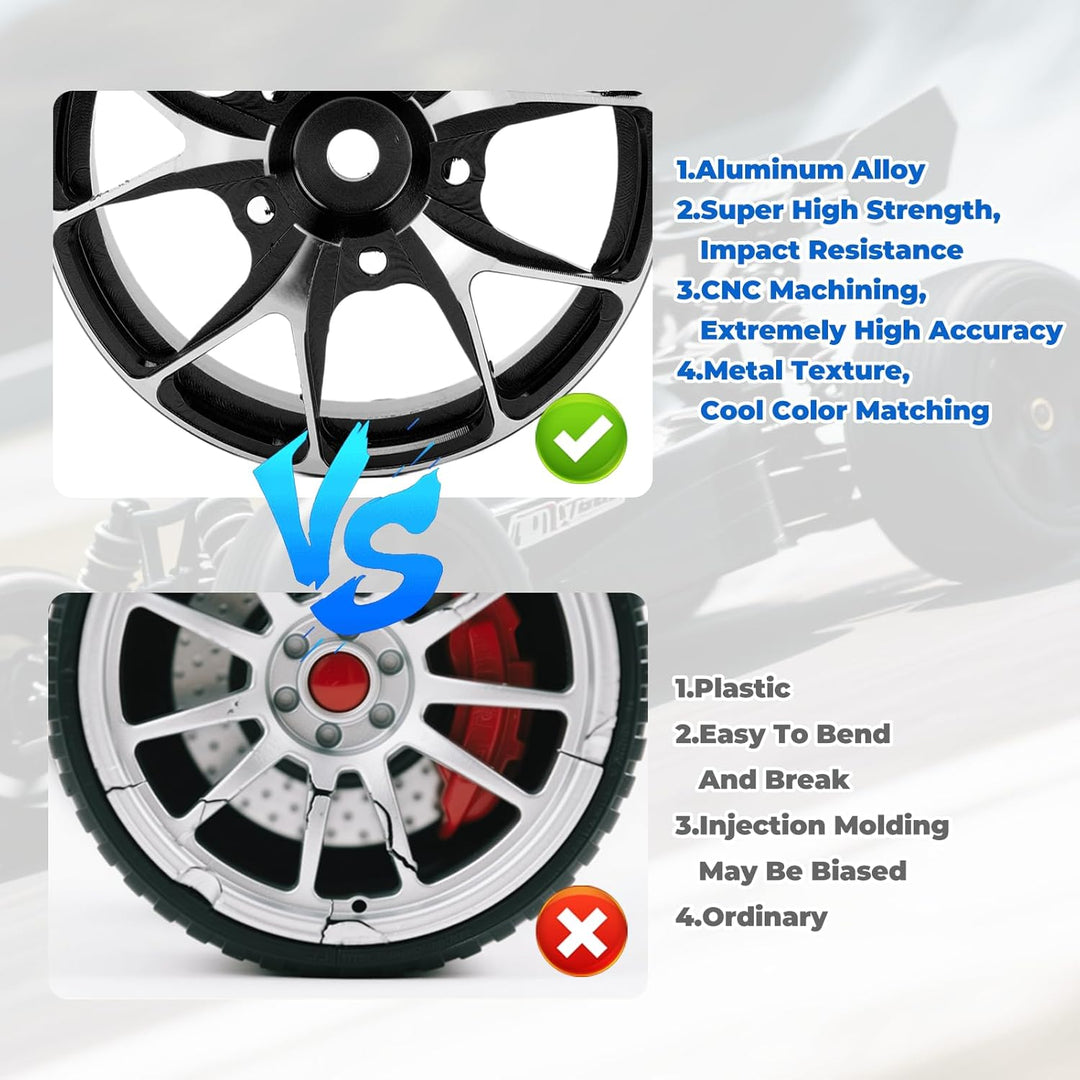 Leapiture 4 Stück RC-Räder Verschleissfeste Aluminiumlegierung Durchmesser 52 mm RC-Auto-Felgenzubeh