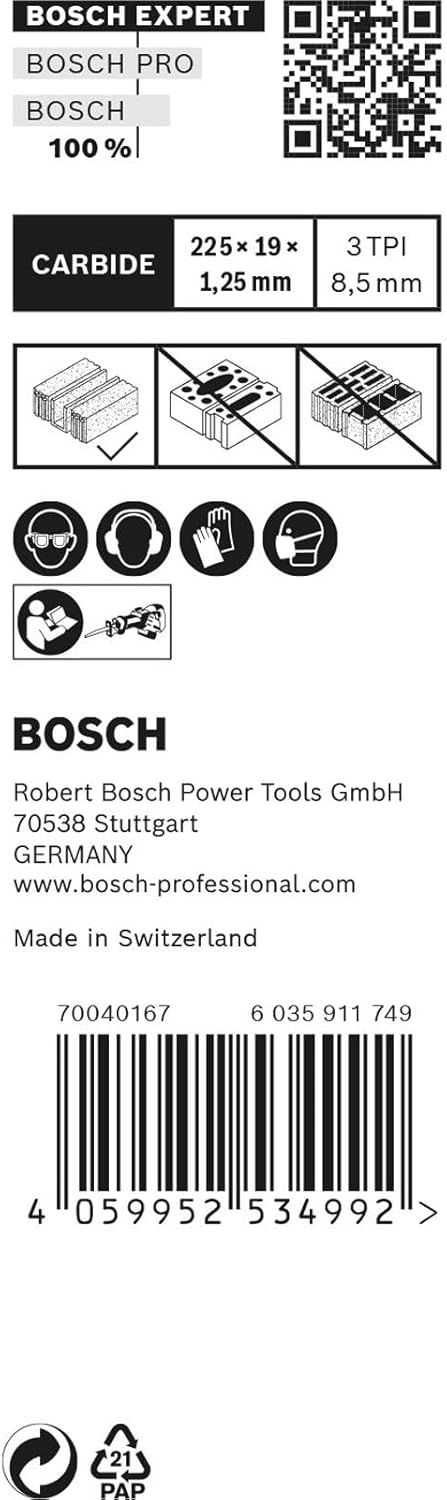 Bosch Professional 10x Expert ‘Aerated Concrete’ S 1141 HM Säbelsägeblatt (für Porenbeton, Länge 225