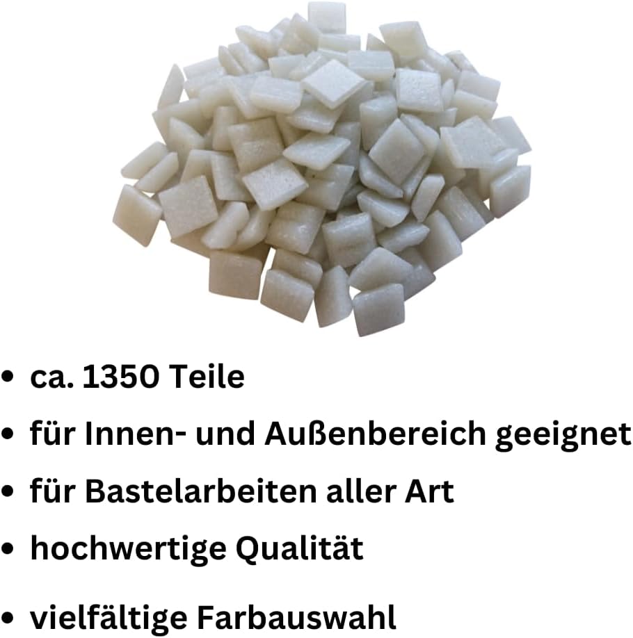 Glasmosaik 900g – Glassteine zum Basteln & DIY in Hellgrau – Bastelset mit Mosaiksteinen für Erwachs