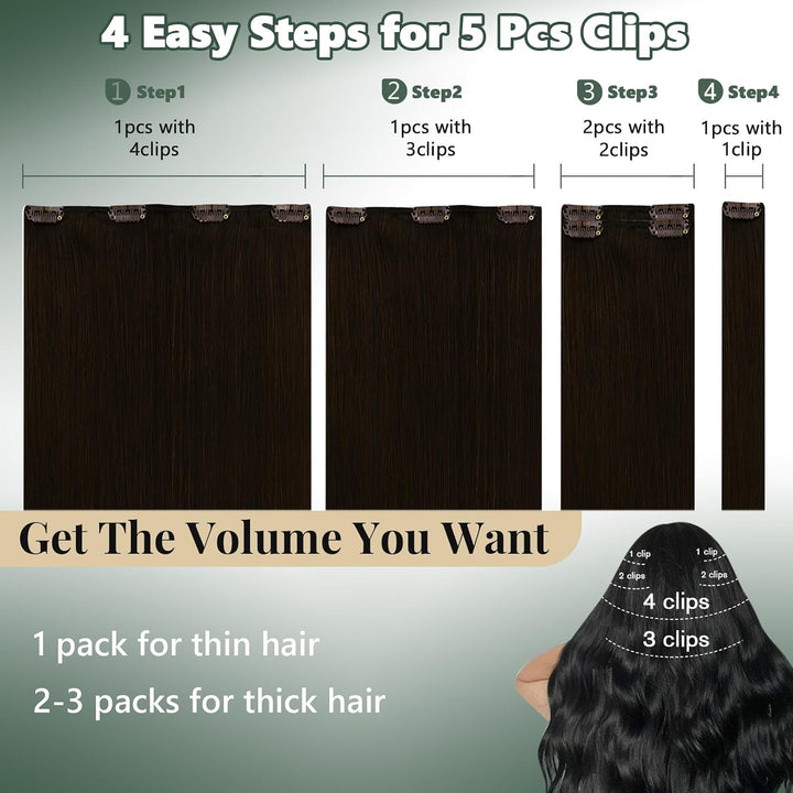 Ugeat Echthaar Clip in Extensions Schokobraun Clip Extensions Echthaar 30cm Clip in Extensions Braun