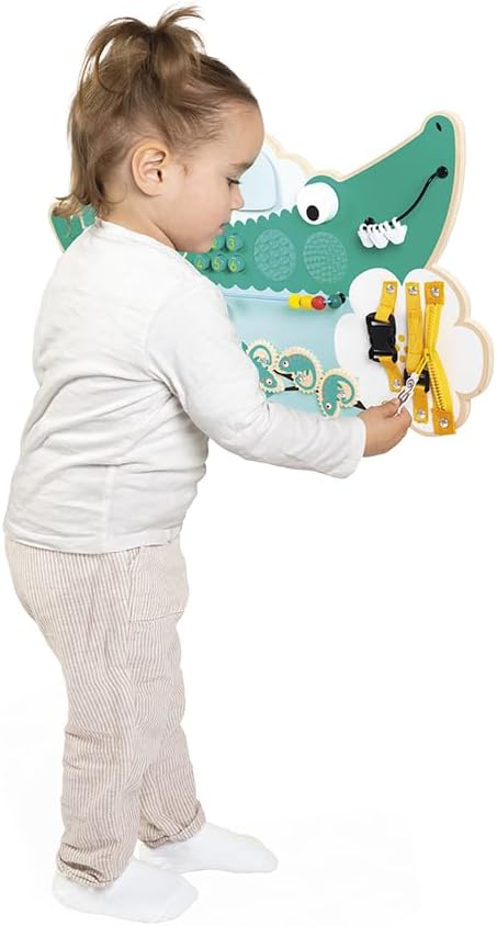 Janod - Busy Board Croco - Activity Board - Thema Dschungeltiere - 14 Aktivitäten - Kinderspielzeug