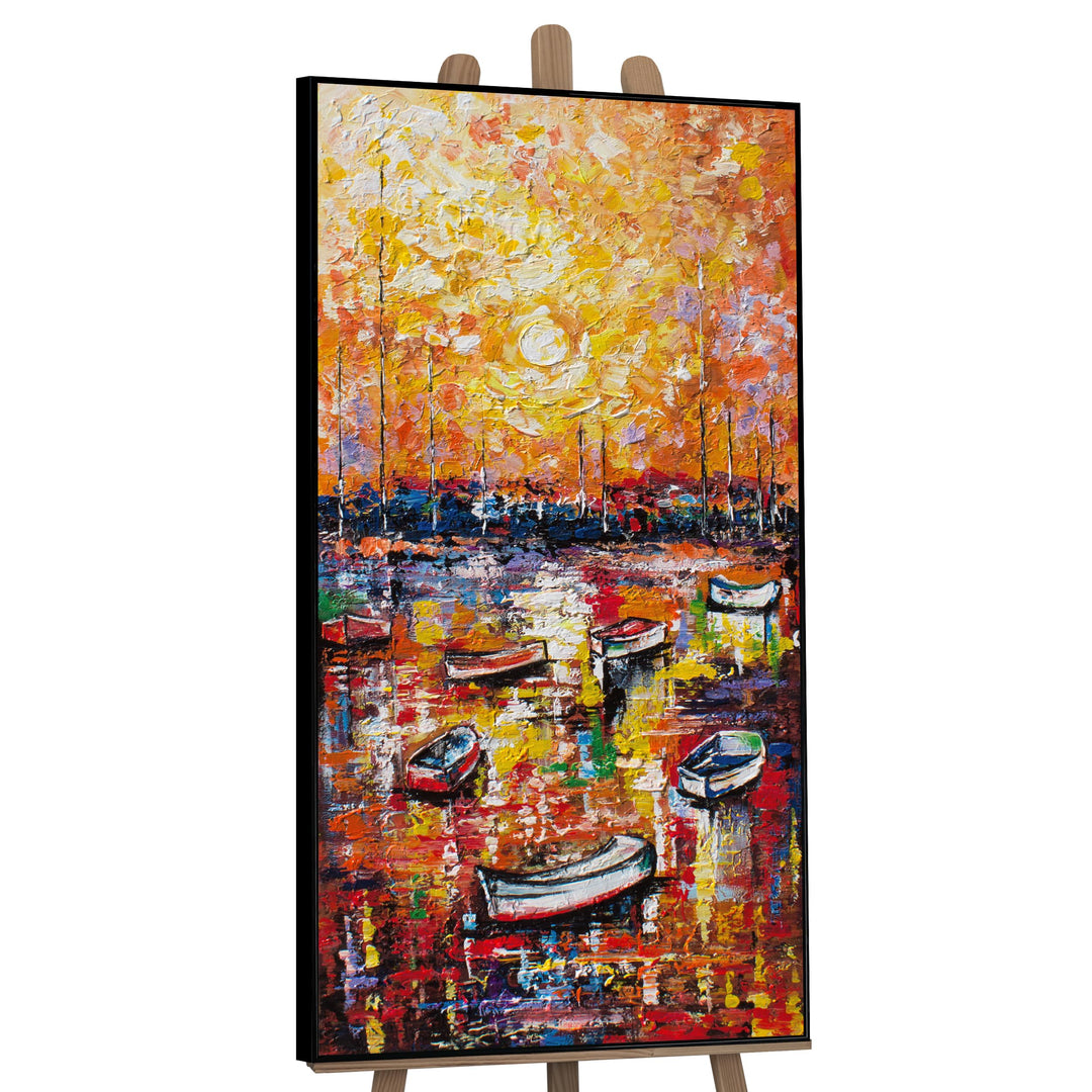 YS-Art XXL Abstrakt Acryl Gemälde auf Leinwand Hafen handgemalt Wandbilder Wohnzimmer modernes Desig