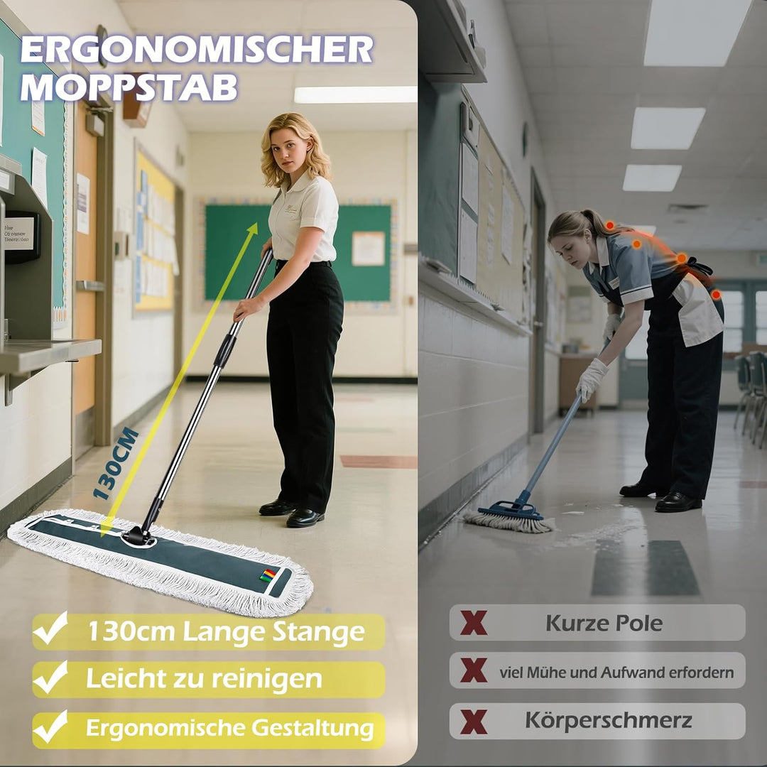 Myiosus Flach Wischmopp, 105cm Breit Gross Flachmopp, Baumwolle & Mikrofaser Mopp mit Edelstahlgriff