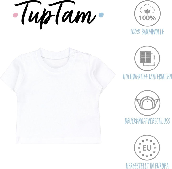 TupTam Baby Jungen Kurzarm T-Shirt mit Aufdruck Unifarben Sterne Streifen 5er Set, 56 Wei&#xDF;