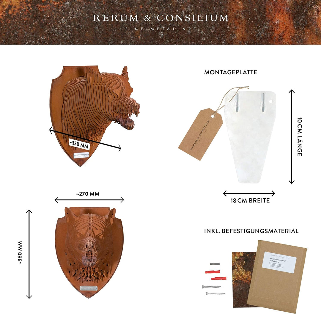 Rerum & Consilium Wolf-Kopf in Edelrost-Optik | Wanddeko Wolfskulptur | 27 x 36 x 33 cm | 12,2 kg |