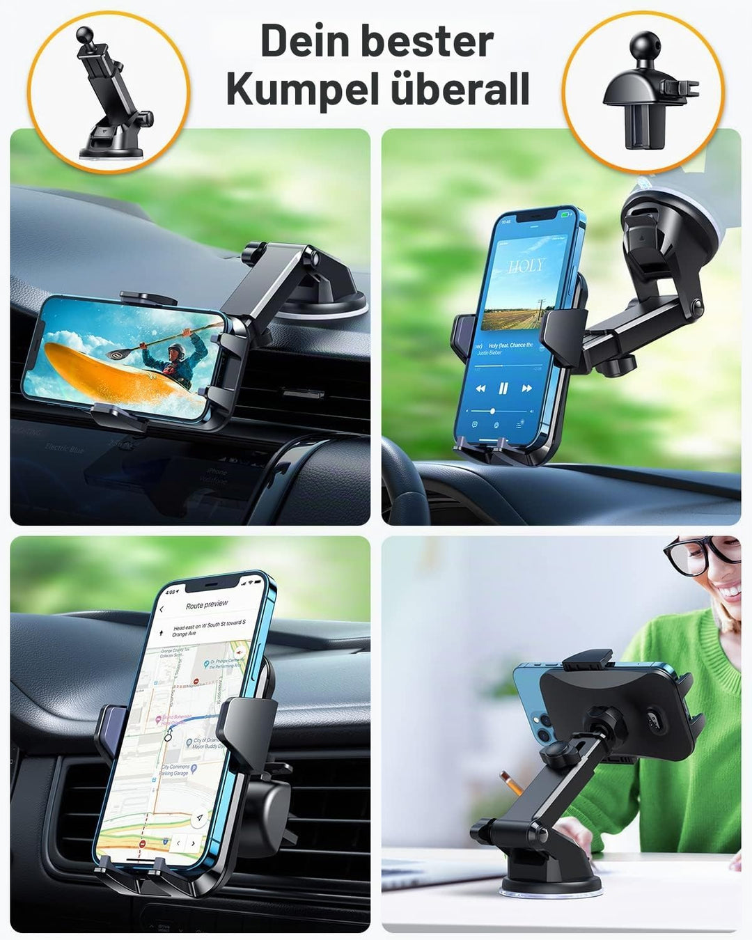 VANMASS Handyhalterung Auto Handyhalter fürs Auto 3 in 1 Kfz Handyhalterung Lüftung & Saugnapf Halte
