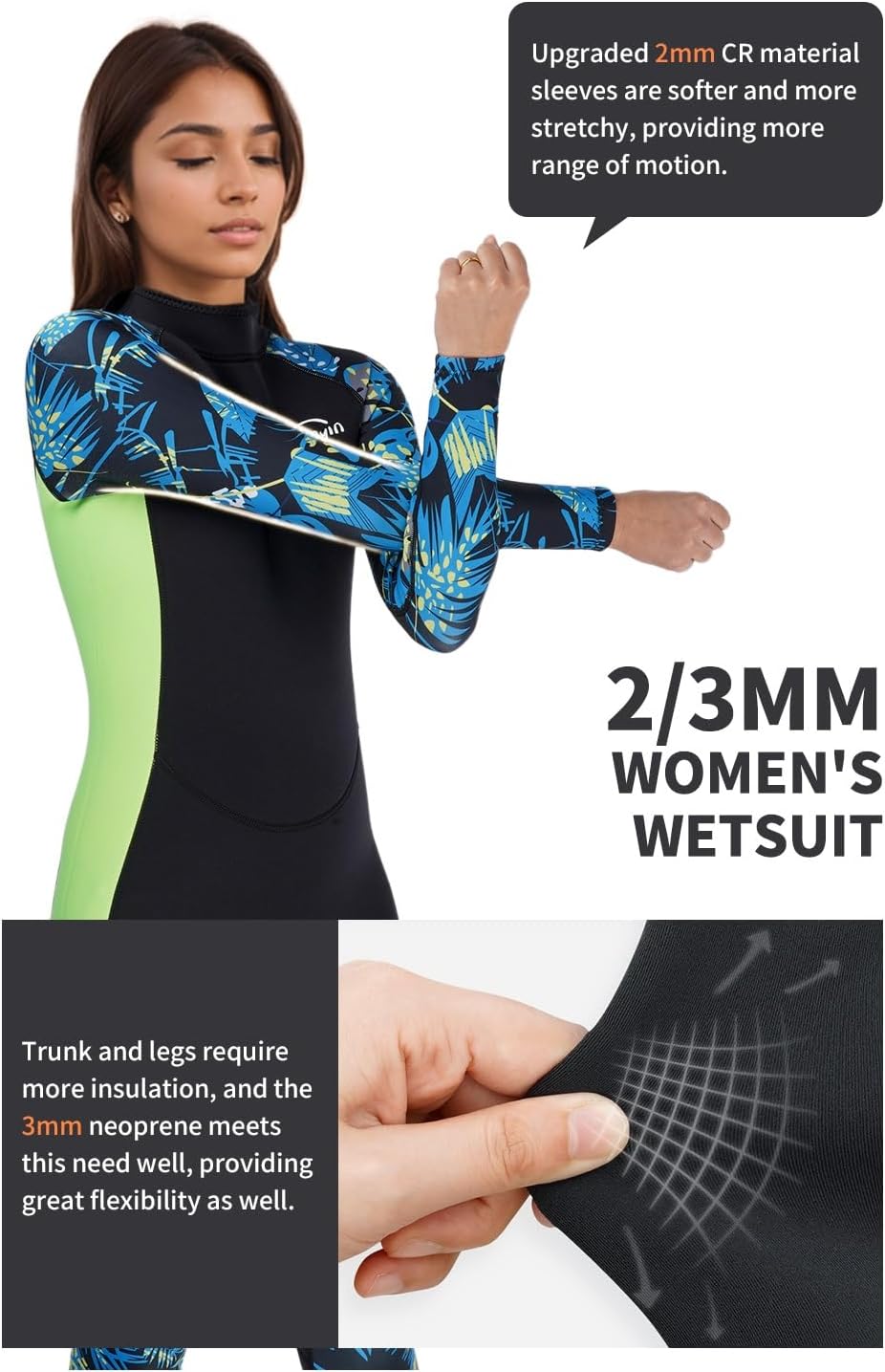 Yikayin Neoprenanzug Damen Lang, 3mm Neopren Tauchanzug Rückenreissverschluss, Neoprenanzug Lange Är