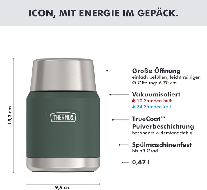 Thermos ICON Food Jar 0,47 l, grün matt/forest, Speisegefäss für Essen 470 ml, doppelwandigem 18/8 E