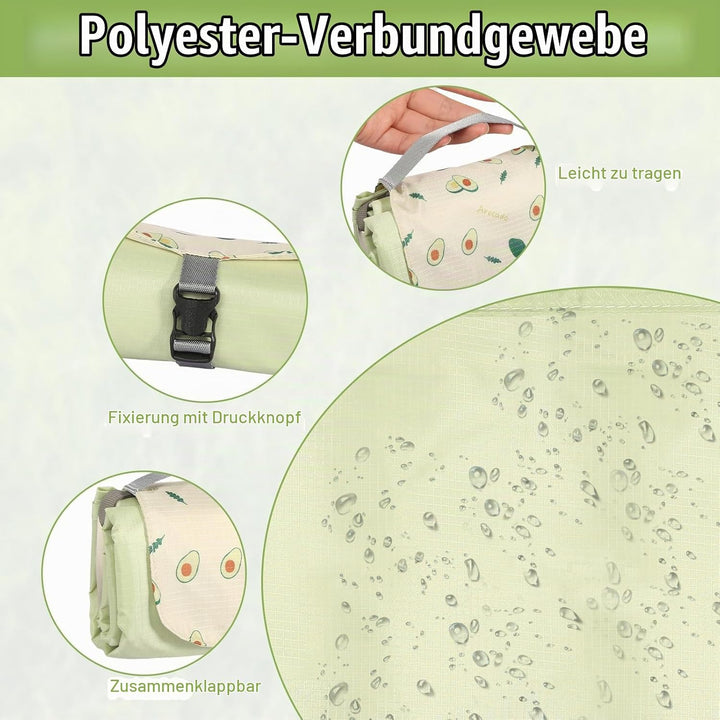 Mini Picknickdecke, wasserdichte Sandfeste, Braun Campingdecke, 150×100CM Stranddecke, Leichtgewicht