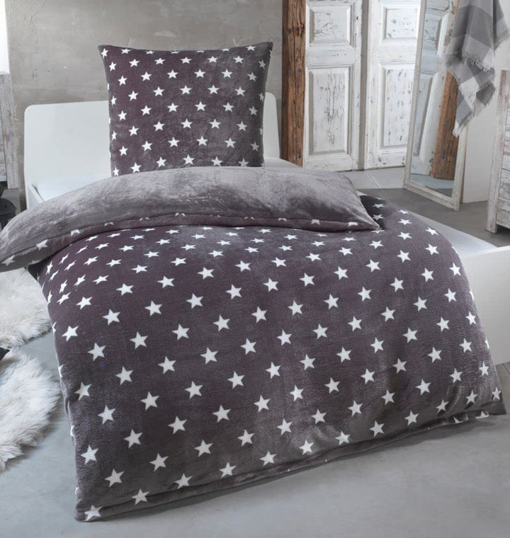 MALIKA Warme Winter Plüsch Sterne Wende-Bettwäsche Nicky-Teddy &
