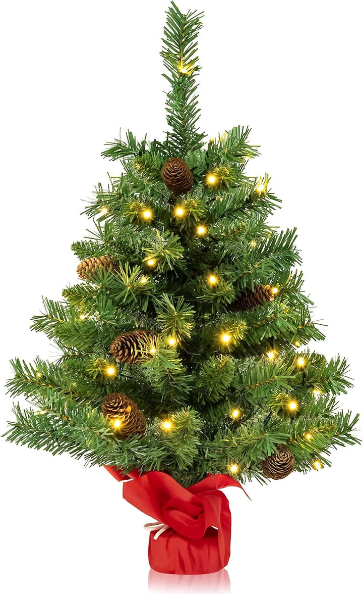 KOMFOTTEU künstlicher Weihnachtsbaum mini, Tisch Christbaum mit Tannenzapfen & Zweigspitzen, Kleiner