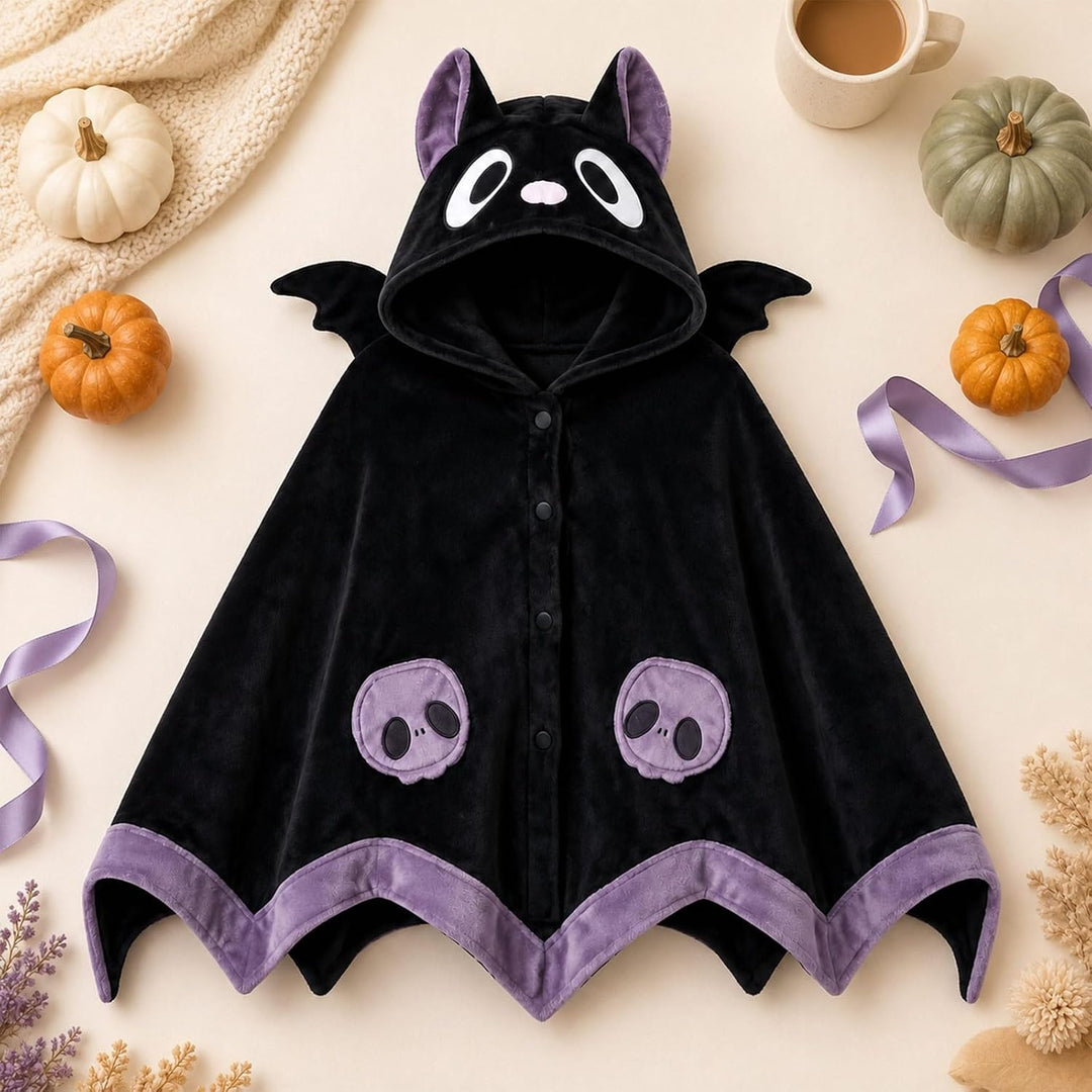 Halloween Damen Bat Hoodie Fledermaus tragbarer Decken Umhang Mit Dämonenflügeln Casual Herbst Karne