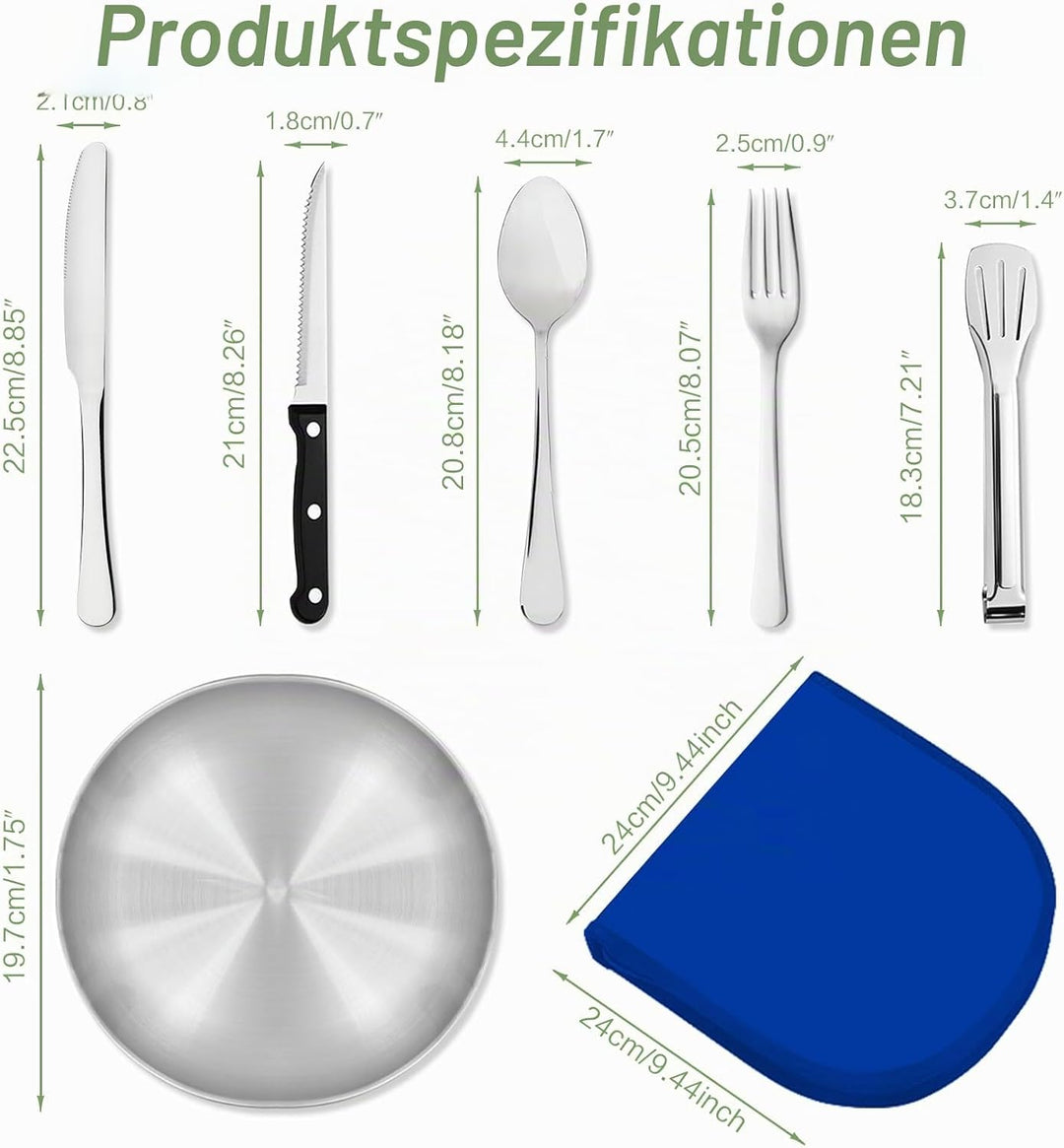 Camping Geschirr 2/4 Personen, 11/21PCS Camping Zubehör Camping Besteck Set Edelstahl Picknick Zubeh