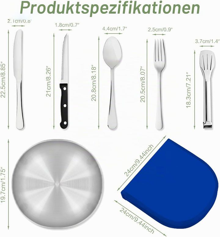 Camping Geschirr 2/4 Personen, 11/21PCS Camping Zubehör Camping Besteck Set Edelstahl Picknick Zubeh