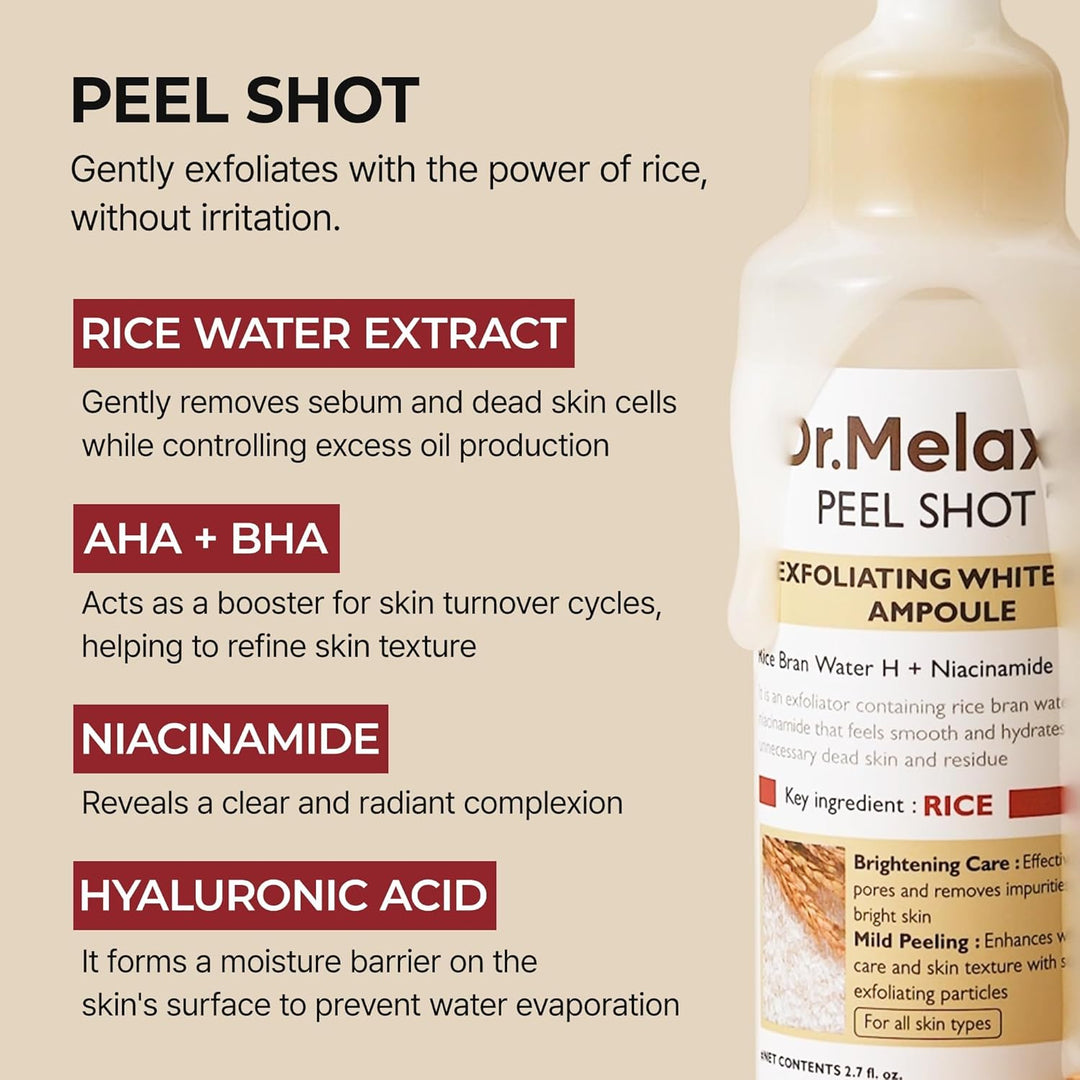 Dr.Melaxin Peel Shot Glow White Rice Peeling Ampulle Weiches Peeling Gesicht und Körper Peeling für