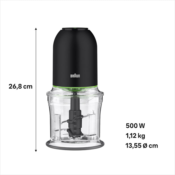 Braun MultiPractic 3 CH3011BK Zerkleinerer mit 4 Edelstahlklingen, One-Push-Funktion, Eiszerkleinere