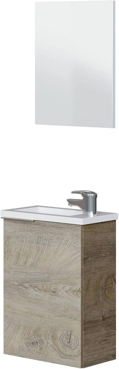 Dmora - Unterschrank Peoria, Abgehängter Badezimmerschrank, Kleiderschrank mit 1 Tür mit Spiegel und