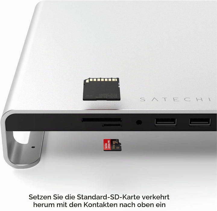 SATECHI Typ-C Aluminium Monitor Stand Hub, mit USB-C Datenport, Micro/SD-Kartensteckplätzen &amp; 3,5mm