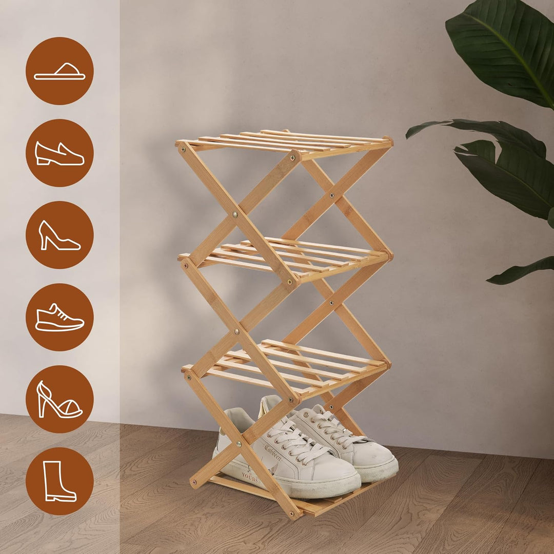 Fentar Schuhregal Schmal, 4 Ebenen Schuhregal Bambus Schuh Organizer, Kleines Klappregal, Mini Regal