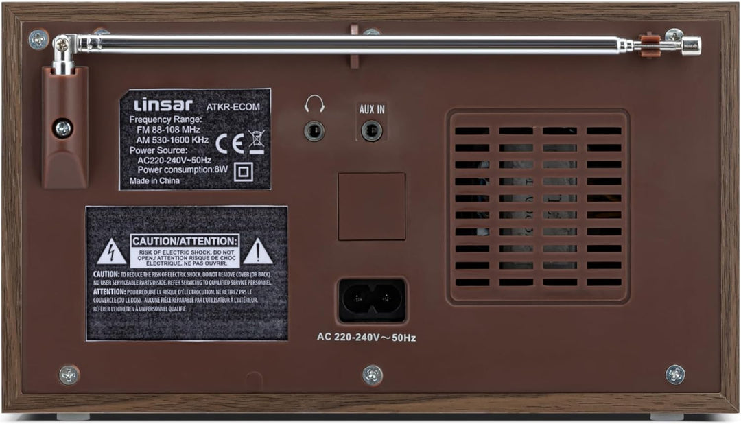 Linsar Radio in zeitlosem Holz-Design, Analoge Einstellung AM/FM, Eingebauter Mono-Lautsprecher, AUX