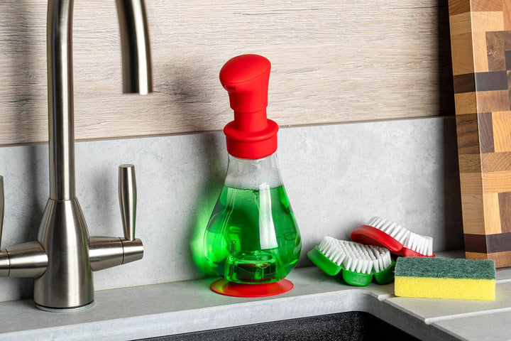 Cuisipro Schaum Seifenspender Rot 390 ml, Pump-Schaumspender Seife mit 75% weniger Seifenverbrauch,
