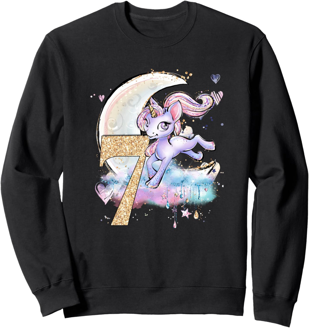 7. Geburtstag Einhorn Mädchen Mond Himmlische Kinder Sweatshirt