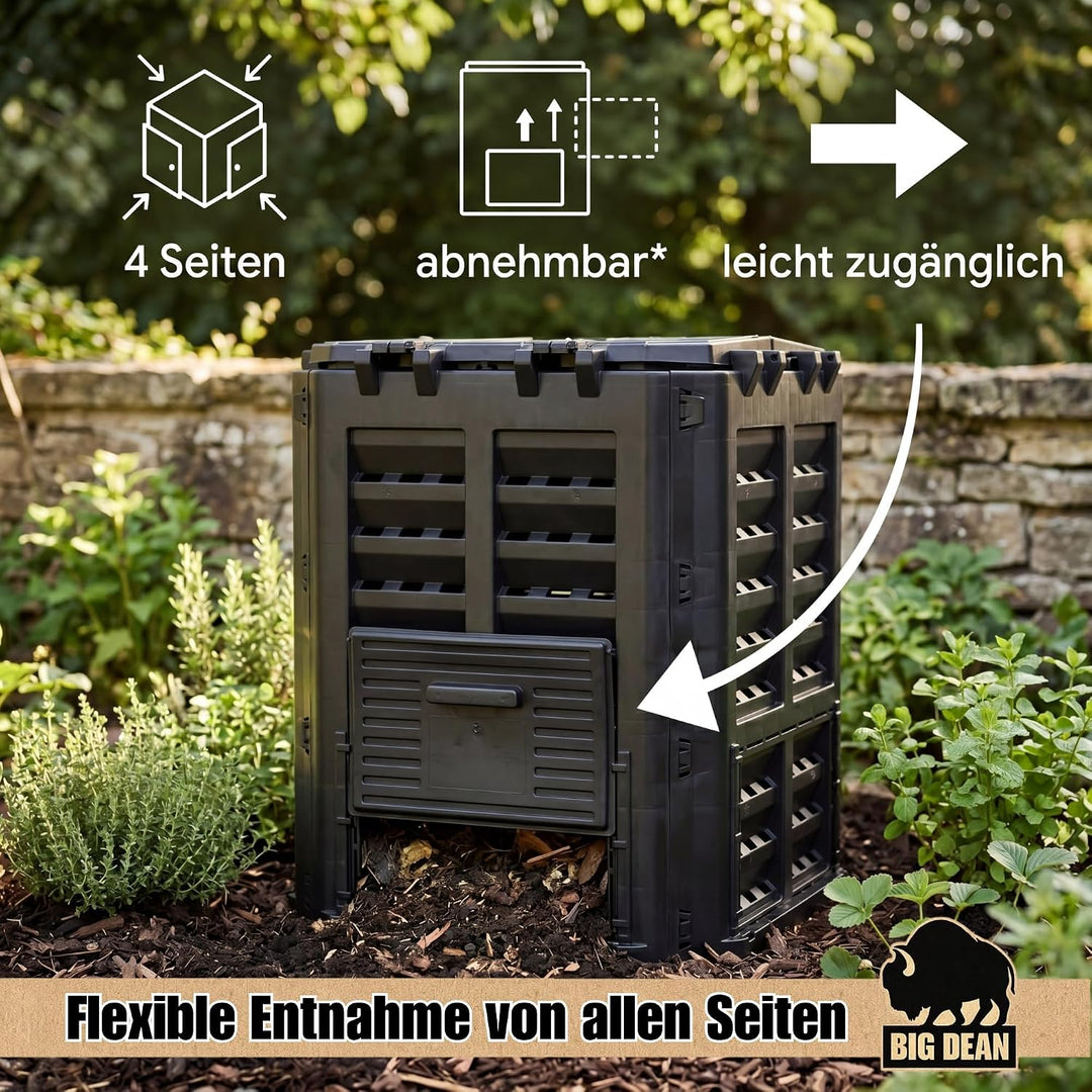Komposter 360 Liter schwarz - für Gartenabfall und Rasenschnitt etc. | aus robustem Recyclingkunstst