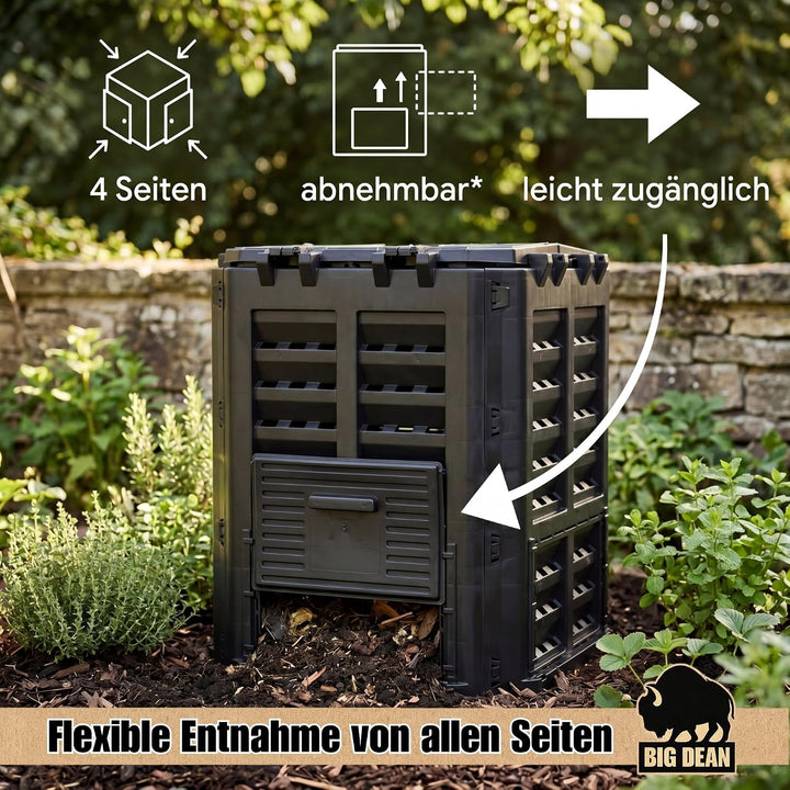 Komposter 360 Liter schwarz - für Gartenabfall und Rasenschnitt etc. | aus robustem Recyclingkunstst