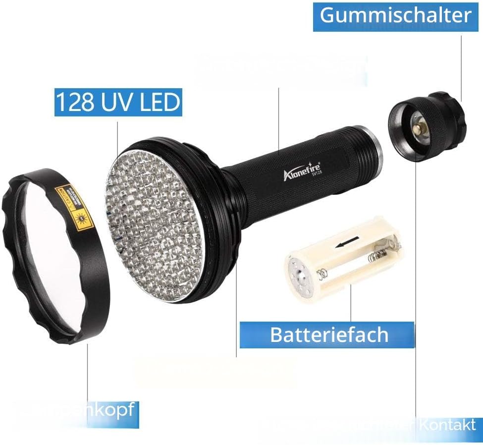 Alonefire SV128 395nm UV Taschenlampe 128 LED Schwarzlicht Taschenlampe für Skorpion, Haustier Urin