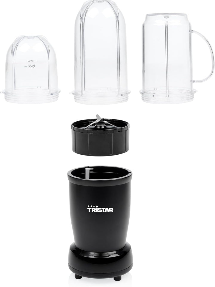 Tristar Smoothie Maker, 350 W Motor, 0,5 L Trinkflasche, 3 Becher mit Deckeln, Spülmaschinengeeignet