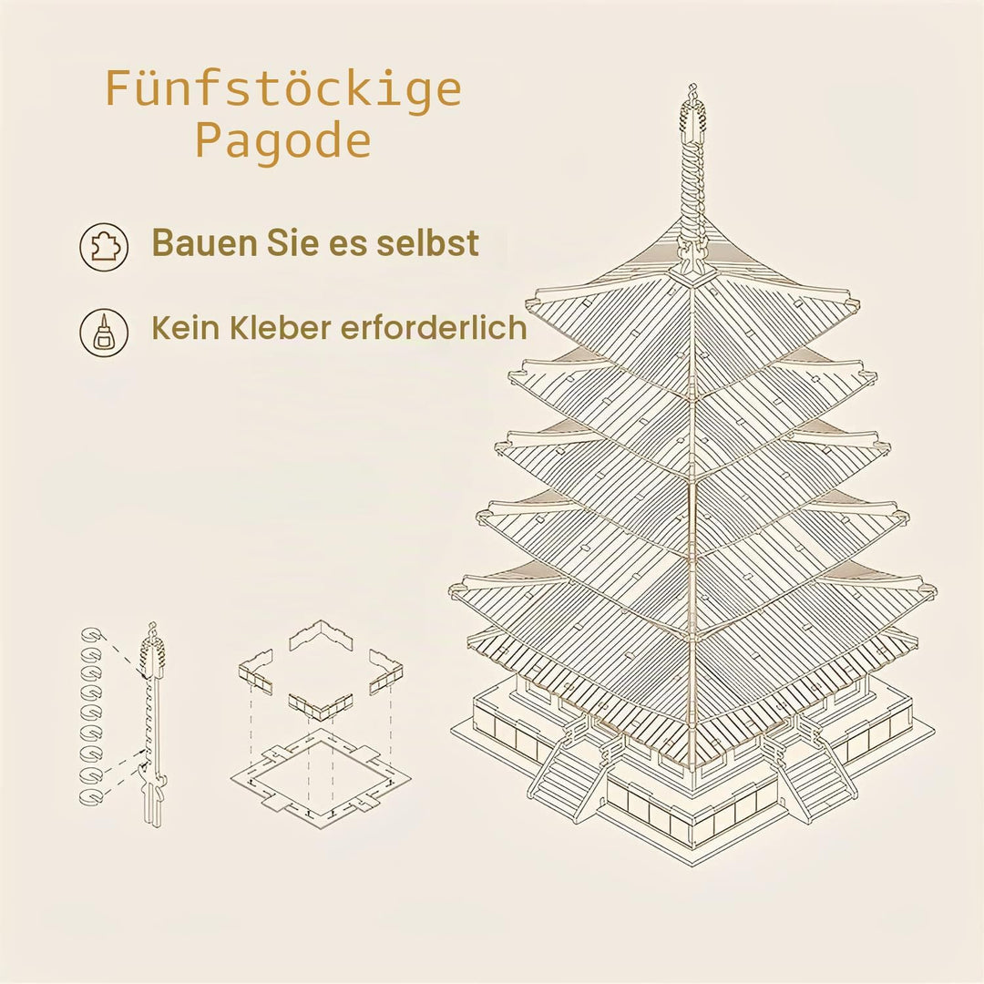 Rolife Pagode Holzpuzzle Modellbausätze-Japanische Architekturmodelle Baukästen 3D Puzzle Erwachsene