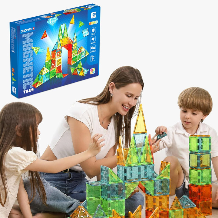 Geomag Magnetic Tiles Gems 100 – Magnetische Konstruktionen 100 Stück 3D-Bretter – Pädagogisch Blöck