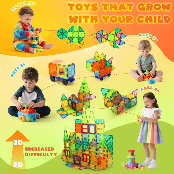 IIRC 100 STK Magnetische Bausteine, Magnetbausteine Kinder, Magnetspiel Set mit 2 Autos, Magnetspiel