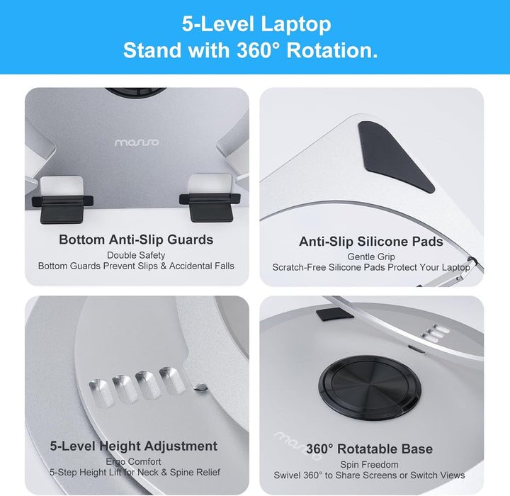 MOSISO Laptopständer für Schreibtisch,Einstellbar Aluminium Legierung Computerständer mit 360 Grad D