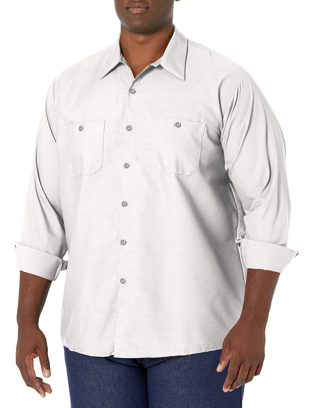 Red Kap Herren Performance Tech Langarmshirt Arbeitshemd mit Knopfleiste (1er Pack) M Weiss, M Wei&#