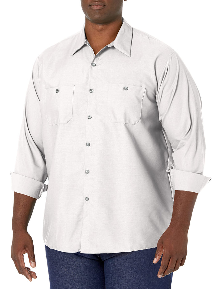 Red Kap Herren Performance Tech Langarmshirt Arbeitshemd mit Knopfleiste (1er Pack) M Weiss, M Wei&#