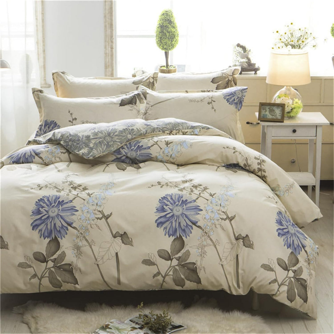 Tospass Bettwäsche 200x220 cm 3 Teilig Blumen Weiss Beige Modern Floral Bettwäsche Set Mädchen Bettb