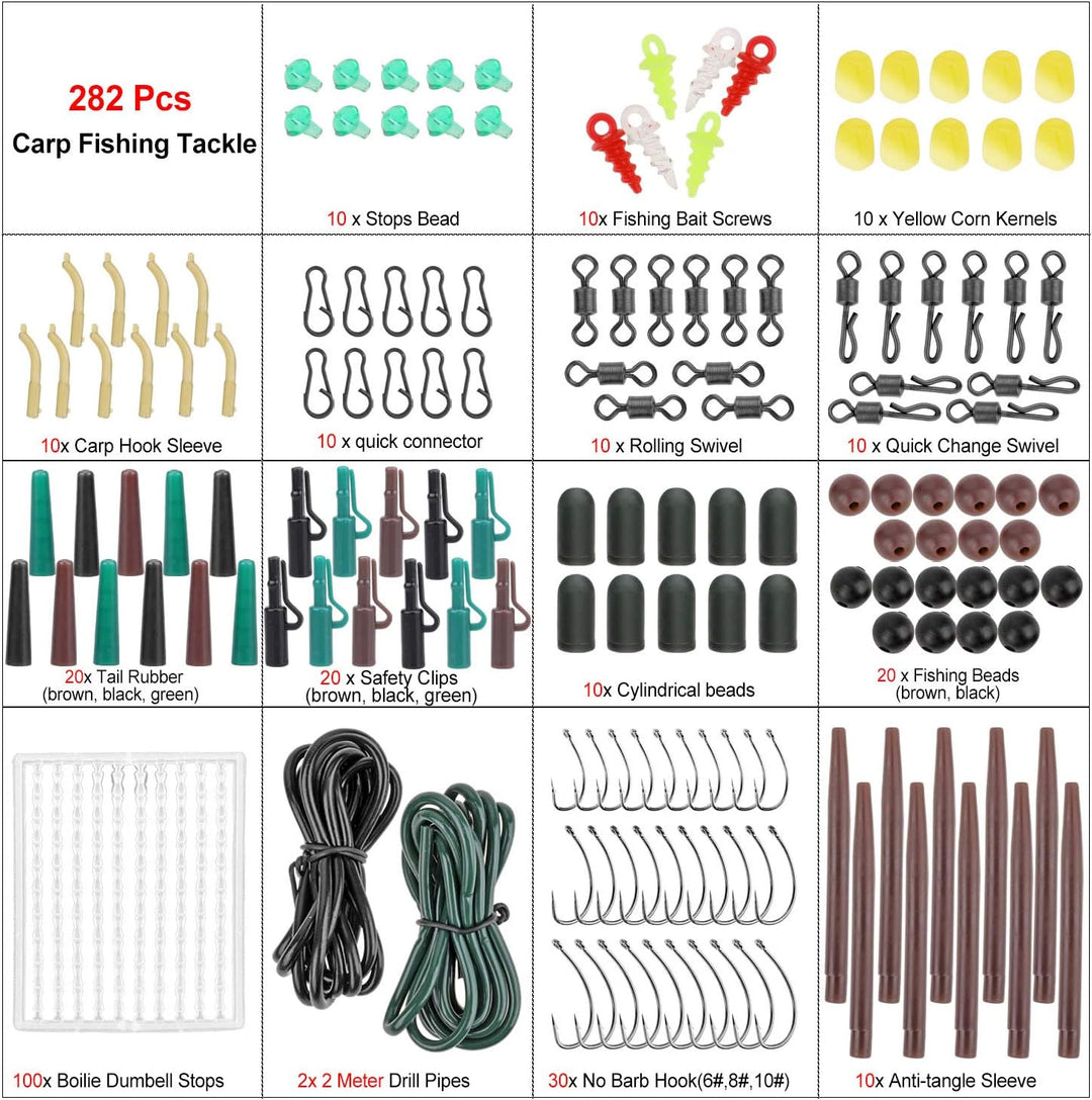 282stk Angelhaken Kit, Karpfen Angelzubehör Set inkl. Jig Haken, Bullet Bass Werfen Sinker Gewichte,