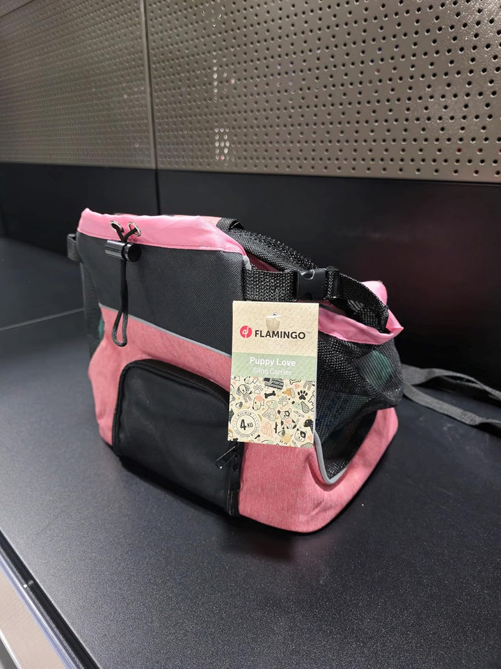 Hundetasche - Bauchtrage Xanty Rosa – 29x23x38cm – Polyester – Öffnung mit Kordel – Rückenverstärkun