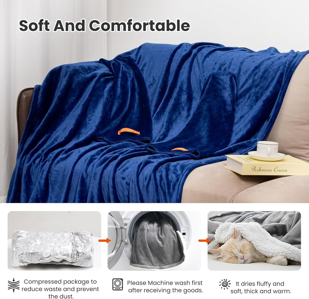 Winthome Decke mit Ärmeln, Kuscheldecke Weich Warm Flauschig, Tragbare Decke mit Klettverschluss und