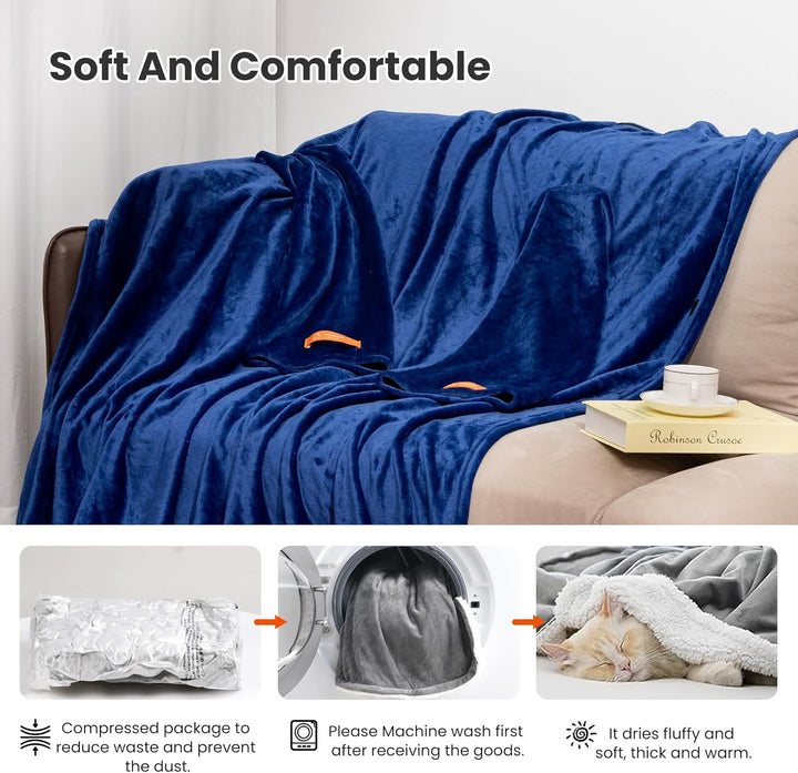 Winthome Decke mit Ärmeln, Kuscheldecke Weich Warm Flauschig, Tragbare Decke mit Klettverschluss und