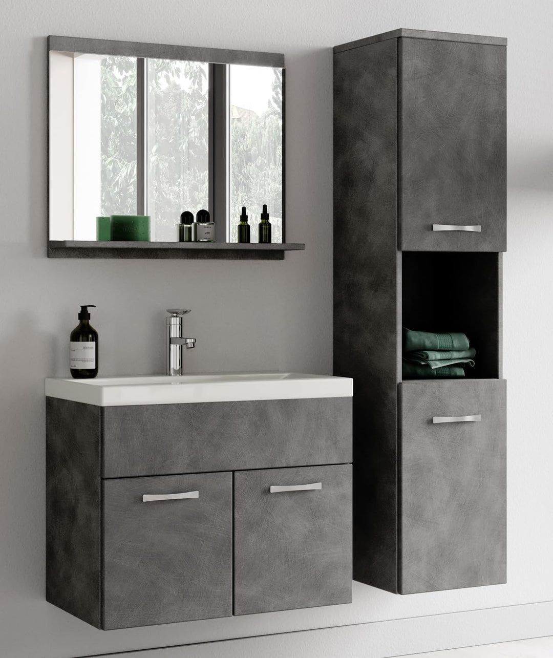 Badplaats B.V. Badezimmer Badmöbel Set Montreal 02 60cm Waschbecken Dunkelgrau - Unterschrank Wascht
