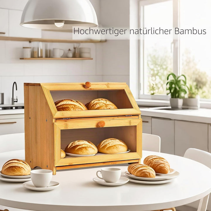 Gute Doppeldecker Bambus-Brotkasten, 2-lagige Brotbox, umweltfreundliche Küchenaufbewahrungsbox mit