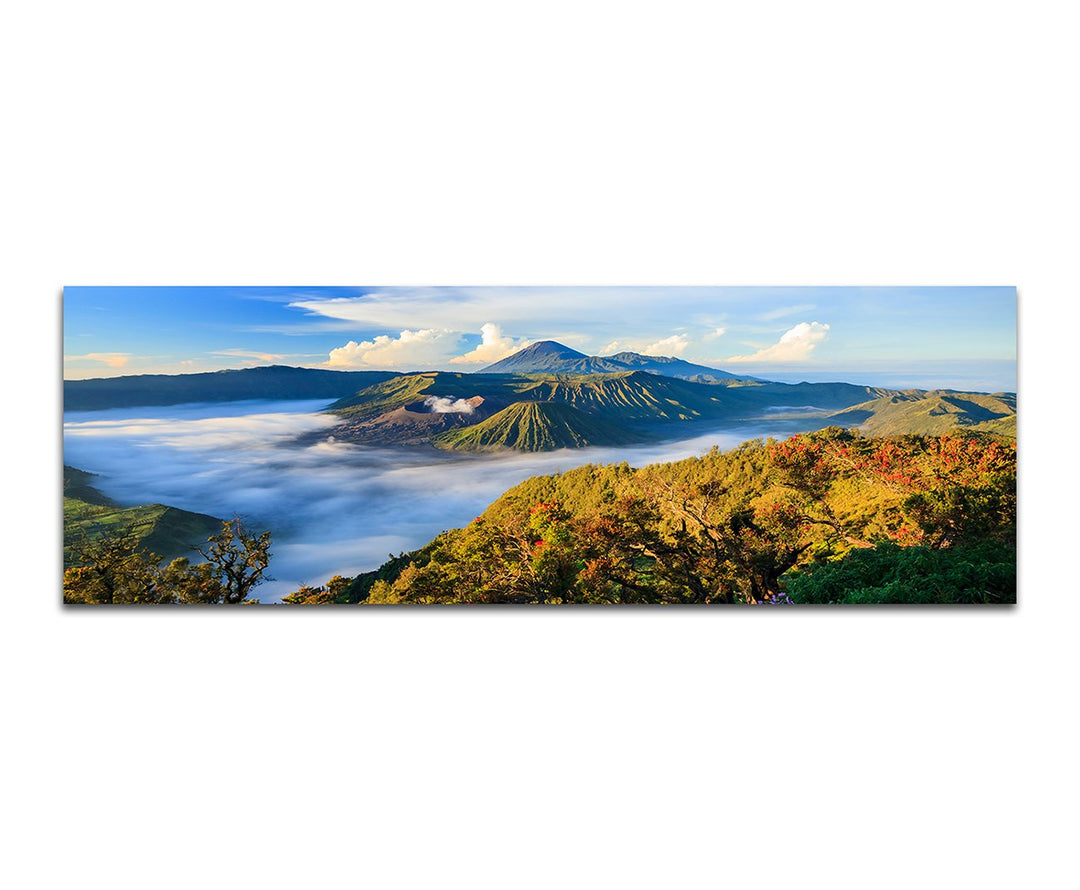 Paul Sinus Art Panoramabild auf Leinwand und Keilrahmen 150x50cm Indonesien Nationalpark Berge Wald