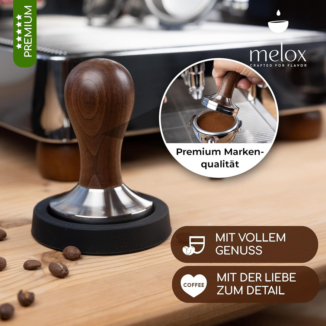MELOX® - Premium Barista Tamper 58mm aus Edelstahl & Walnussholz (Klassisch) - Kaffee-Stampfer & Kaf